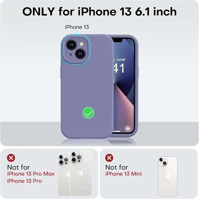 Vooii Compatible with iPhone 13 Case, Liquid Silicone Upgrade [Camera Protection] [Soft Anti-Scratch Microfiber Lining] Shockproof Phone Case for iPhone 13 6.1 inch - Lavender Grey