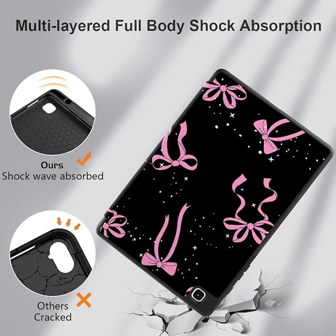 DONGKE Case for Samsung Galaxy Tab S6 Lite 10.4 Inch 2024/2022/2020, Trifold Stand + S Pen Holder + Auto Wake/Sleep + Soft TPU Protective Stand Back Cover, Bows & Stars