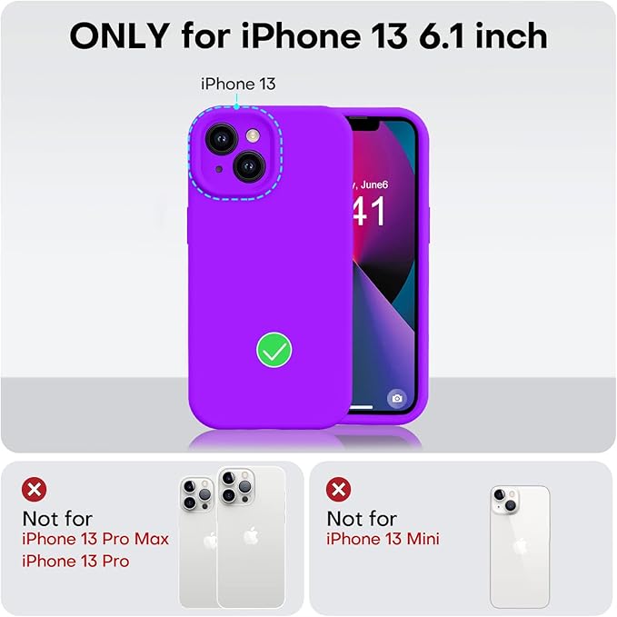 Vooii Compatible with iPhone 13 Case, Liquid Silicone Upgrade [Camera Protection] [Soft Anti-Scratch Microfiber Lining] Shockproof Phone Case for iPhone 13 6.1 inch - Neon Purple