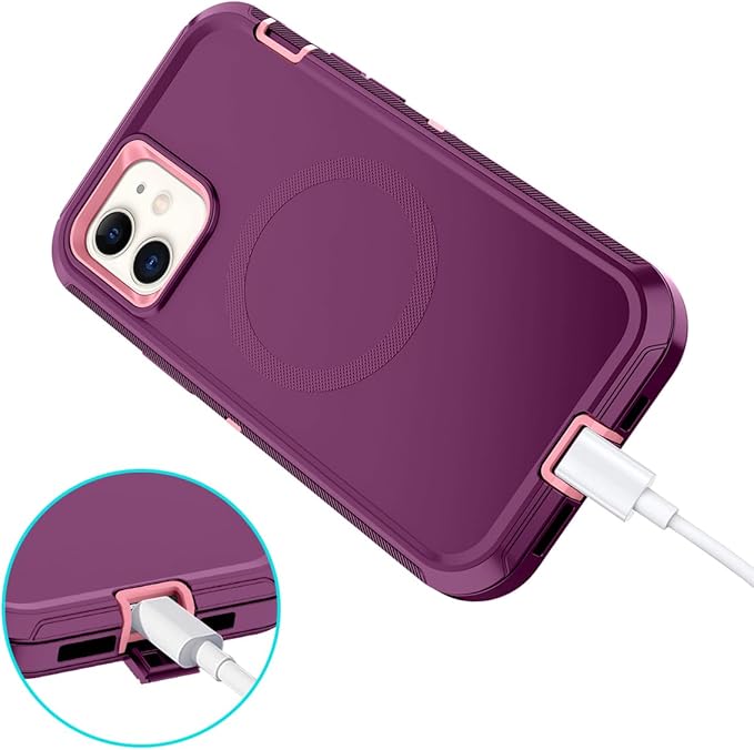 for iPhone 12 Case,iPhone 12 Pro Case [Compatible with MagSafe] Shockproof 3-Layer Full Body Protection Rugged Heavy Duty Cover for Apple iPhone 12/12 Pro 6.1",Purple/Pink