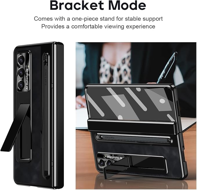 DEMCERT for Samsung Galaxy Z Fold 7 Case with [Pen], Hinge Protection Ultra Thin Built-in Screen Protector Kickstand Lens Protection Slim Case (Black)
