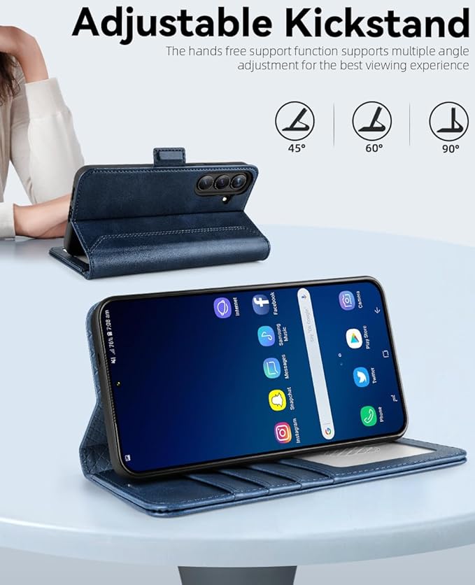 OCASE Compatible with Galaxy S25 Plus Wallet Case, PU Leather Flip Folio Case with Card Holders RFID Blocking Kickstand [Shockproof TPU Inner Shell] Protective Phone Cover 6.7 Inch 2025, Retro Blue