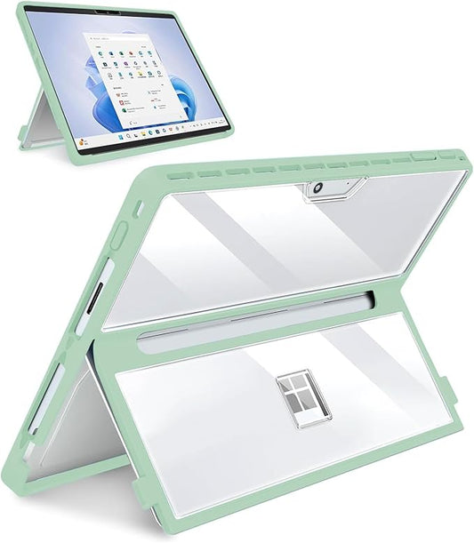 Case Updated Version fit Microsoft Surface Pro 11/10 /9/8 13-Inch, All-in-one Rugged Case Compatible with Type Cover Keyboards, Transparent&Green