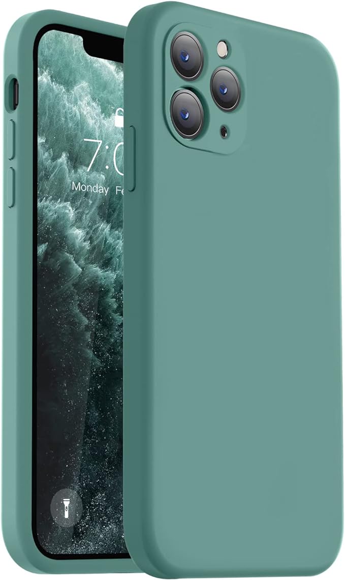 Vooii Compatible with iPhone 11 Pro Max Case, Upgraded Liquid Silicone with [Flat Edges] [Camera Protection] [Soft Anti-Scratch Microfiber Lining] Phone Case for iPhone 11 Pro Max - Pine Green