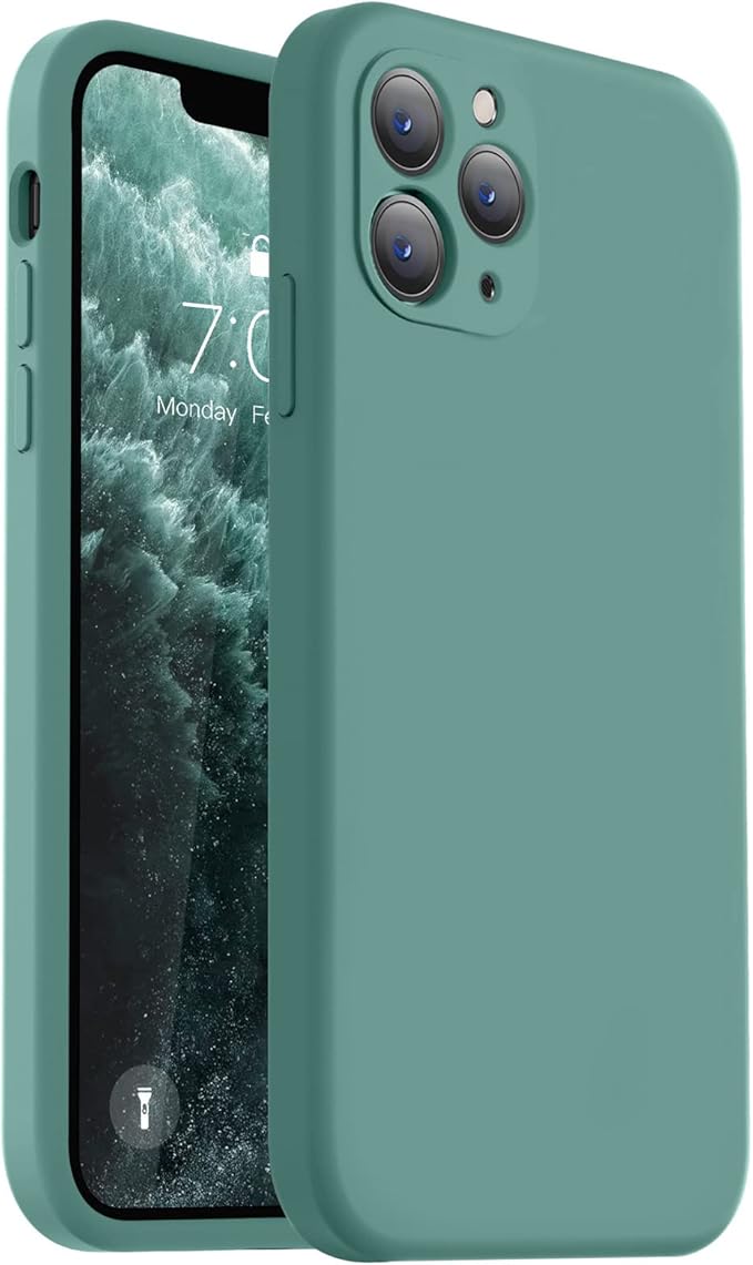Vooii Compatible with iPhone 11 Pro Case, Upgraded Liquid Silicone with [Flat Edges] [Camera Protection] [Soft Anti-Scratch Microfiber Lining] Phone Case for iPhone 11 Pro 5.8 inch - Pine Green