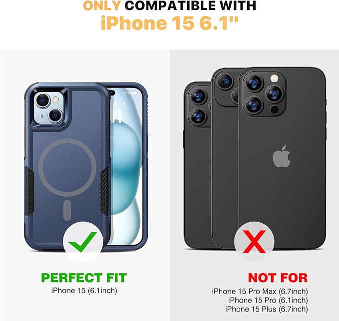 Diaclara Designed for iPhone 15 Case with Magnetic Ring, [with Privacy Screen Protector] [Anti Spy] [Military Grade Drop Protection] Heavy Duty Full-Body Shockproof Phone Case, Blue