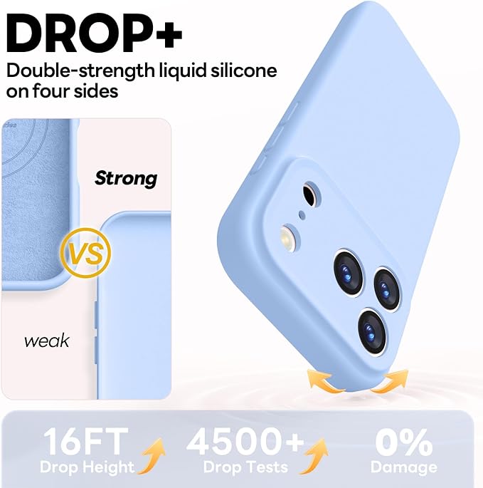 Vooii Magnetic Compatible with iPhone 17 Pro Max Case (Compatible with Magsafe) (Upgraded Camera Protection) Liquid Silicone Shockproof Full Body Protective Phone Cover for Women Men, Light Blue, 6.9”