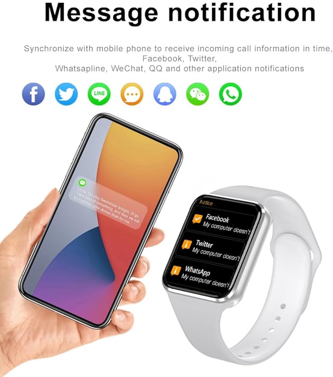 Smart Watch for Android iOS Phones Compatible iPhone Samsung, 2.09'' Fitness Activity Tracker Watch with Bluetooth Call/SMS/Sleep Monitor/Pedometer Smartwatch for Men Women with 2 Bands (White)