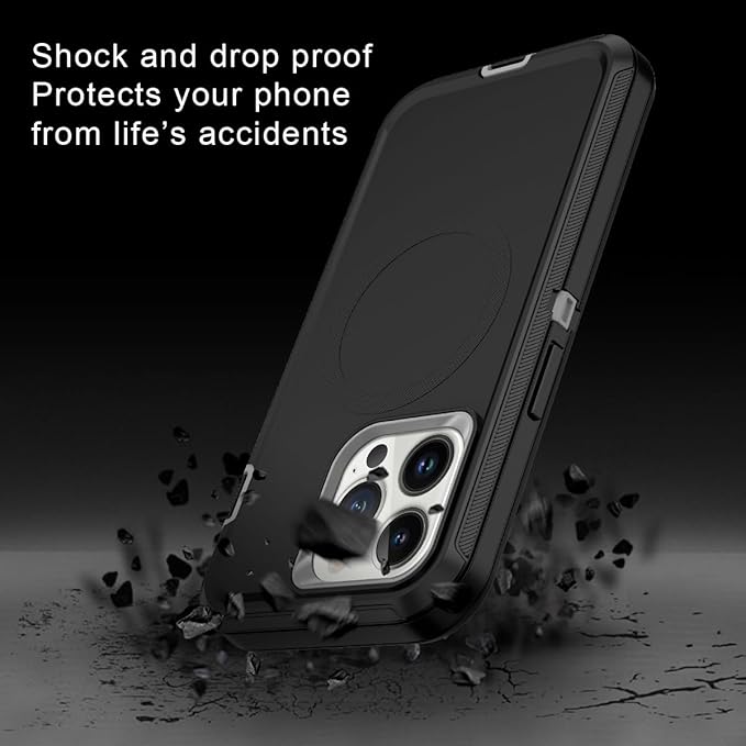 for iPhone 14 Pro Case [Compatible with MagSafe] Shockproof 3-Layer Full Body Protection Rugged Heavy Duty Cover Case for Apple iPhone 14 Pro 6.1",Black/Grey