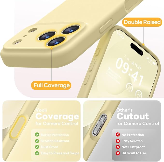 Vooii Magnetic Compatible with iPhone 17 Pro Max Case (Compatible with Magsafe) (Upgraded Camera Protection) Liquid Silicone Shockproof Full Body Protective Phone Cover for Women Men, Creamy Yellow