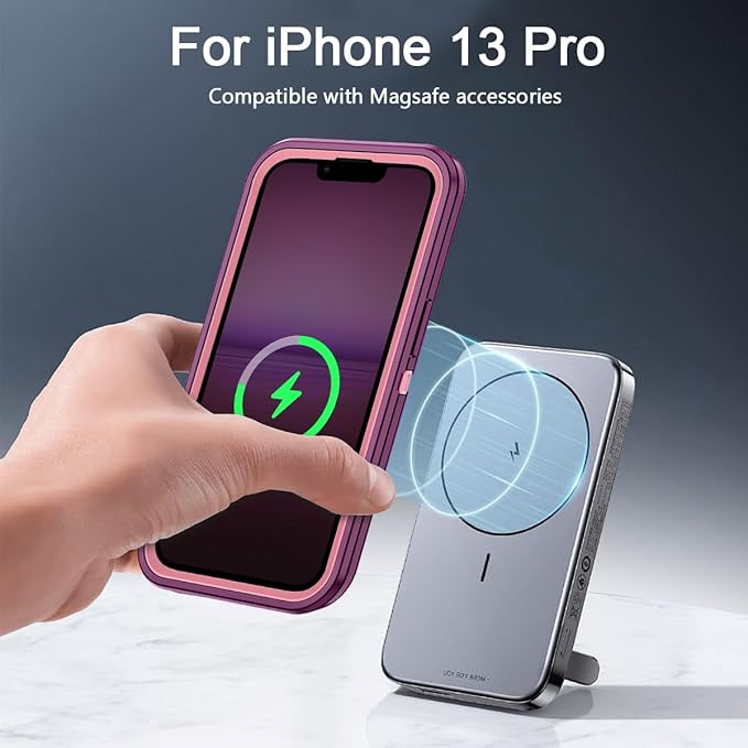for iPhone 13 Pro Case [Compatible with MagSafe] Shockproof 3-Layer Full Body Protection Rugged Heavy Duty Cover Case for Apple iPhone 13 Pro 6.1 inch,Purple/Pink
