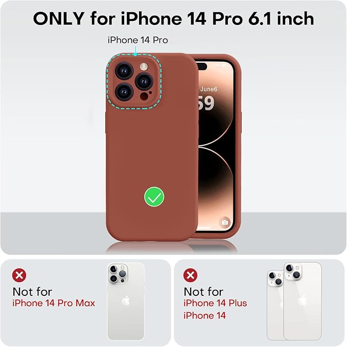 Vooii Compatible with iPhone 14 Pro Case, Liquid Silicone Upgrade [Camera Protection] [Soft Anti-Scratch Microfiber Lining] Shockproof Phone Case for iPhone 14 Pro 6.1 inch - Caramel