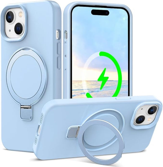ZHK Liquid Silicone Designed for iPhone 15 Case with Magnet Stand, [Mil-Grade Drop Shockproof][Soft Anti-Scratch Microfiber Lining] Slim Fit Cover,Baby Blue