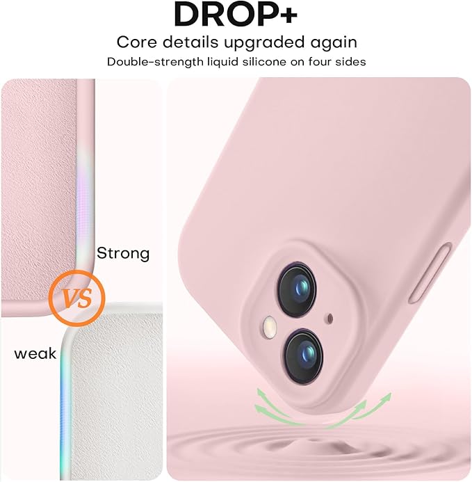 Vooii Compatible with iPhone 15 Case, Upgrade Defender Liquid Silicone, [Enhanced Camera Protection] [Soft Anti-Scratch Microfiber Lining] Shockproof Phone Case for iPhone 15 6.1 inch - Pink Sand
