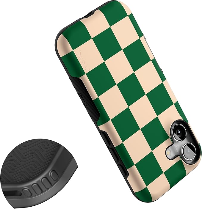 Casely iPhone 17 Case | Fit Check | Green Checkerboard | Bold Protective Design | Compatible with MagSafe