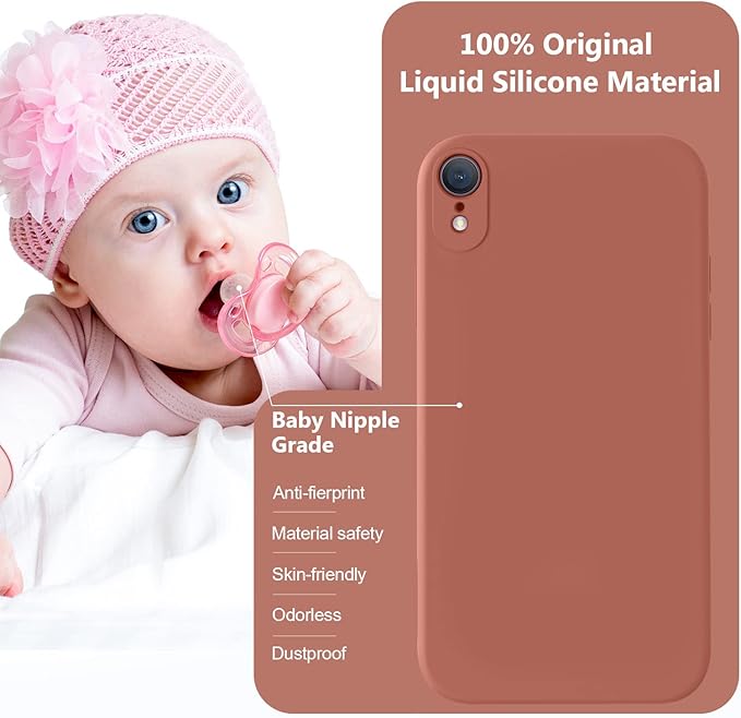 Vooii Compatible with iPhone XR Case, Upgraded Liquid Silicone with [Flat Edges] [Camera Protection] [Soft Anti-Scratch Microfiber Lining] Phone Case for iPhone 10 XR 6.1 inch - Caramel