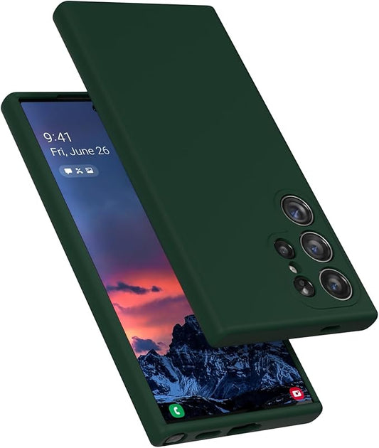 E Segoi Designed for Galaxy S24 Ultra Case, Liquid Silicone Gel Rubber Shockproof Case Soft Microfiber Cloth Lining Cushion Compatible with S24 Ultra 5G 6.8 inch (Sequoia Green, S24 Ultra - 6.8")