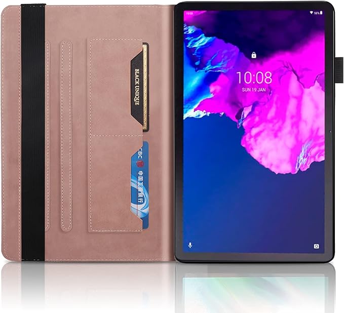 Case for Lenovo Tab P11 Pro 2nd Gen/Pad Pro 2022 11.2 inch (TB-138FC/TB-132FU) PU Leather Cover Flip Stand Shell with Card Holder for Lenovo Tab P11 Pro 11.2" Android Tablet-Rose Gold