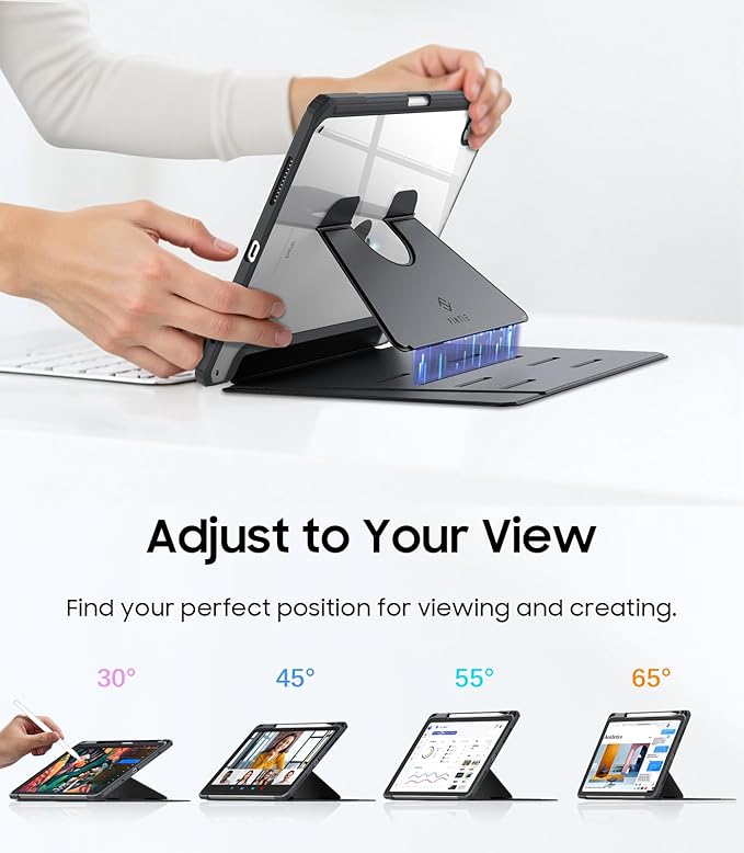 Fintie Vertical Stand Case for iPad (A16) 11th Generation 11 Inch (2025), iPad 10th Generation 10.9 Inch (2022), Multi-Angle Viewing Clear Cover with Pencil Holder, Magnetic Ultra-Stable, Black