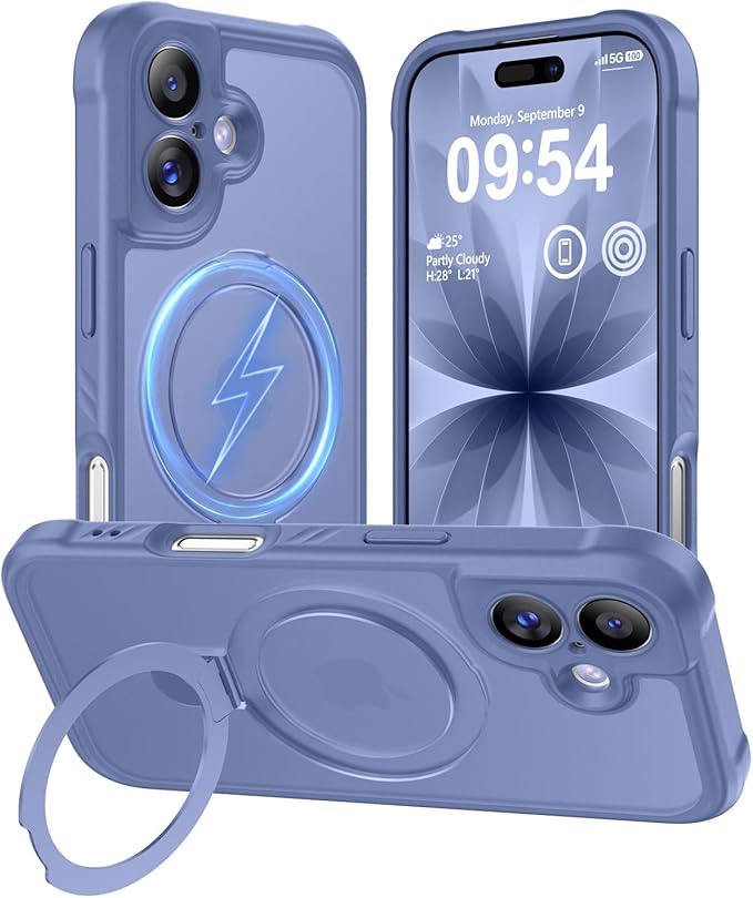 MOCCA Compatible with iPhone 17 Case with Magnetic Invisible Stand [Full Camera Protection] [Compatible with Magsafe] Military Drop Shockproof Translucent Matte Phone Case Cover 6.3",Lavender Grey