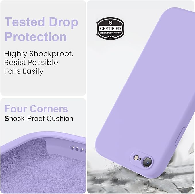 Vooii for iPhone SE Case 2022/3rd/2020,iPhone 8/7 Case, Upgraded Liquid Silicone with [Flat Edges] [Camera Protection] [Soft Anti-Scratch Microfiber Lining] Phone Case for iPhone SE - Light Purple