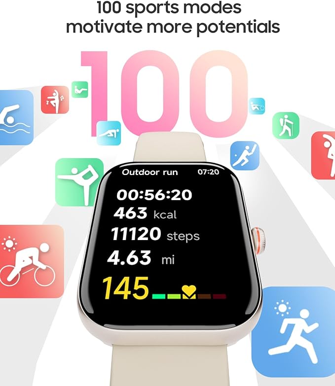 Smart Watch for Women, Alexa Built-in, Answer/Make Calls, 1.91" HD Screen Fitness Watch, IP68 Waterproof, 100 Sports, Heart Rate Monitor, Sleep Tracker, Smartwatch Compatible Android iOS, Beige