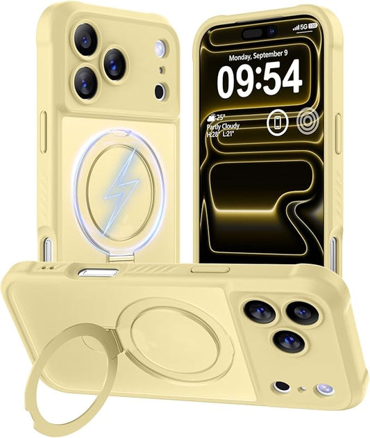 MOCCA Compatible with iPhone 17 Pro Max Case with Magnetic Invisible Stand [Full Camera Protection] [Compatible with Magsafe] Military Drop Shockproof Translucent Matte Phone Case Cover,Creamy Yellow