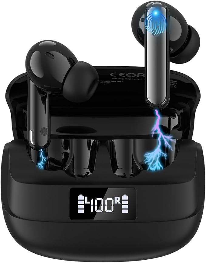 Wireless Noise Canceling Earbuds，Bluetooth 5.4 Earbuds,Big Bass Stereo Sound，4 Mic ENC AI Clear Calls.40H Playtime LED Display，IPX5 Waterproof Earphones，Flip Design Earphones.