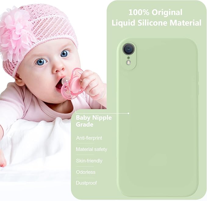 Vooii Compatible with iPhone XR Case, Upgraded Liquid Silicone with [Flat Edges] [Camera Protection] [Soft Anti-Scratch Microfiber Lining] Phone Case for iPhone 10 XR 6.1 inch - Matcha