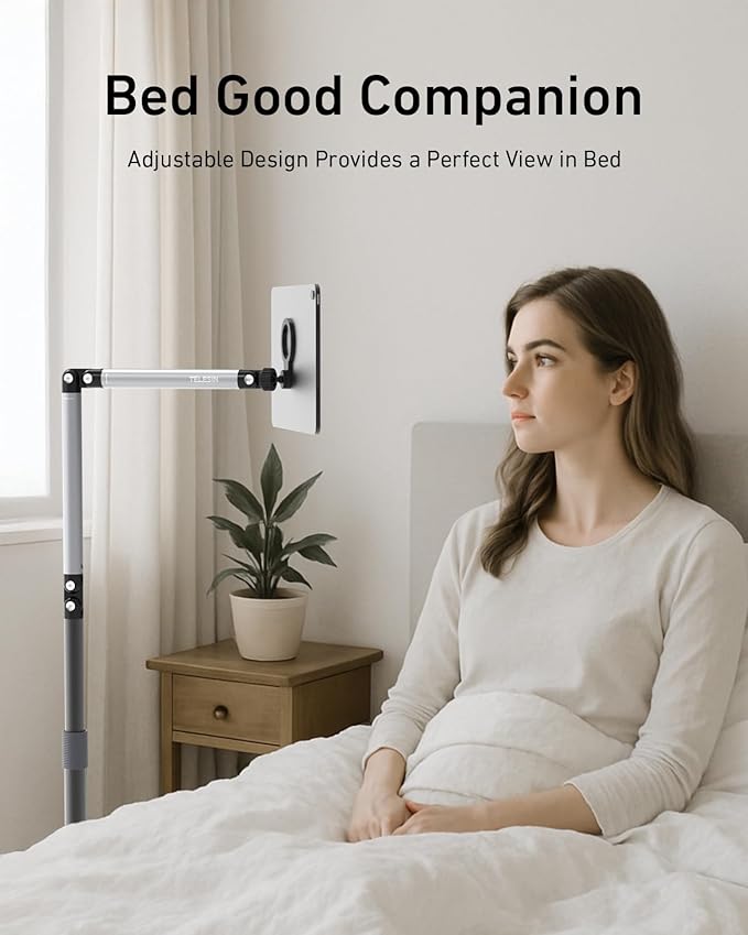 TELESIN° Magnetic Phone Tablet Floor Stand, Aluminum Alloy Phone Holder Stand for Video Recording, Overhead Bed/Sofa Phone Mount Height Adjustable Ultra Stable Base for Magsafe/iPhone/Android/iPad