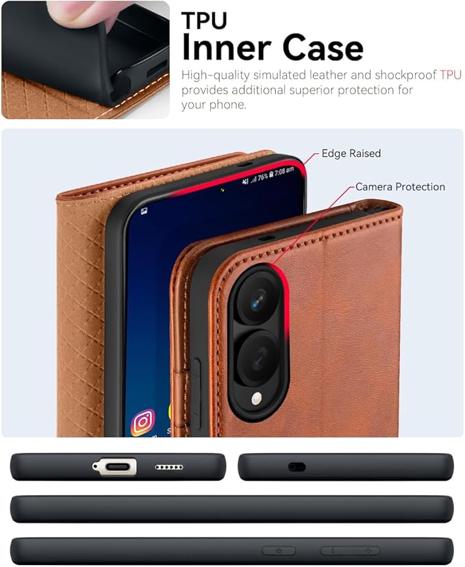 OCASE Compatible with Galaxy S25 Edge Wallet Case, PU Leather Flip Folio Case with Card Holders RFID Blocking Kickstand [Shockproof TPU Inner Shell] Protective Phone Cover 2025, Brown