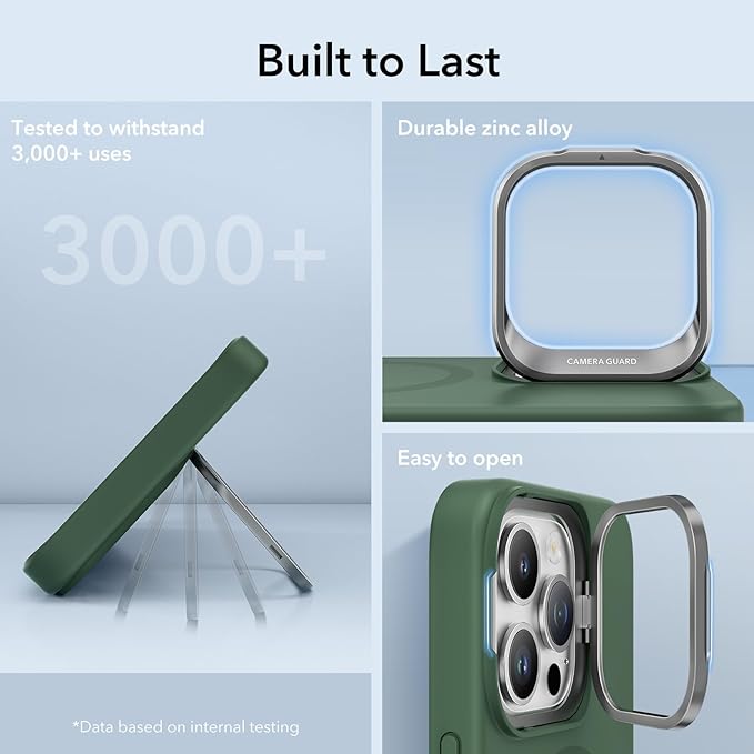 ESR for iPhone 14 Pro Max Case, MagSafe Silicone Case with Stand, Military-Grade Protection, Built-in Camera Stash Stand, Magnetic Phone Case for iPhone 14 Pro max, Cloud Series,Green