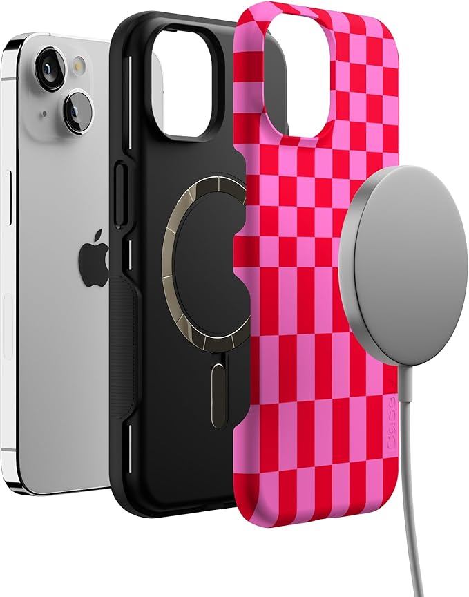 Casely iPhone 14 Case | Vibe Check | Pink Checkerboard | Compatible with MagSafe | Bold Protective Design