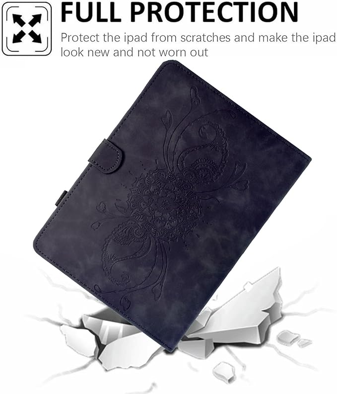 Mandala Flower Case Compatible with Galaxy Tab A9+ Plus 11 Inch 2024 2023 (SM-X210/X216/X218), Cute Elegant Embossed Suede Leather Folio Stand Case Protective Cover with Auto Wake/Sleep, Black