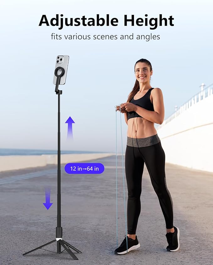 UBeesize Magnetic Tripod for iPhone with Remote, 64’’ Extendable Phone Stand for Video Recording/Vlogging, N52 Strong Holder for iPhone 12-17/Android, Portable Travel Selfie Stick Tripod(Black)