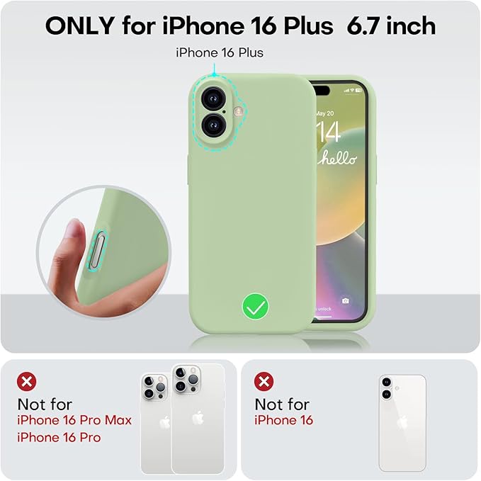 Vooii Compatible with iPhone 16 Plus Case, Liquid Silicone Upgrade [Camera Protection] [Soft Anti-Scratch Microfiber Lining] Shockproof Phone Case for iPhone 16 Plus 6.7 inch - Matcha