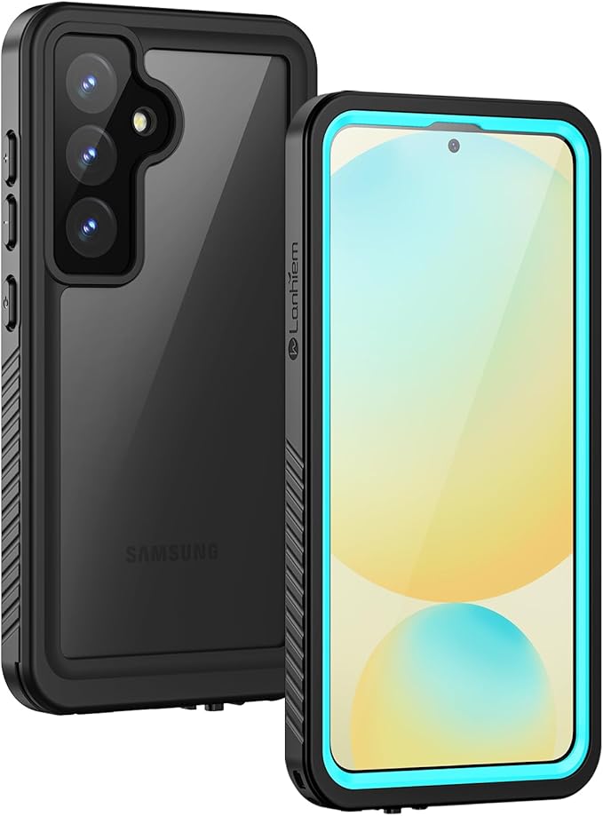 Lanhiem for Samsung Galaxy S24 FE Case, IP68 Waterproof Dustproof Case with Built-in Screen Protector, Full Body Heavy Duty Shockproof Protective Phone Cover for Galaxy S24FE 5G, Blue/Clear