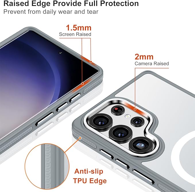 for Samsung Galaxy S25 Ultra Case, Shockproof S25 Ultra Phone Case with Kickstand, Anti-Skid Protective Case Fits for Magsafe, Translucent Hard Back Cover for Galaxy S25 Ultra (Grey/White)