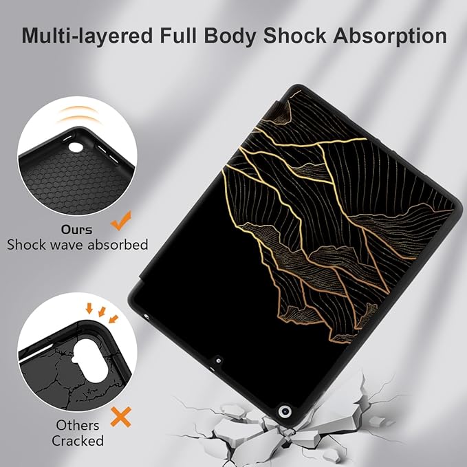 DONGKE Case Compatible with iPad 10.2 Inch 2021 2020 2019 iPad 9th/8th/7th Generation with Pencil Holder, Slim Stand Protective Case with Soft TPU Back, Auto Sleep/Wake Cover, Golden Mountain