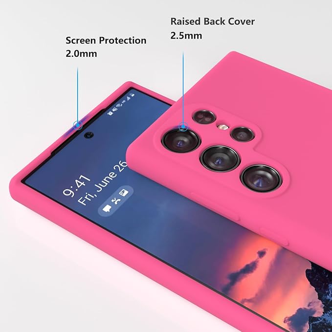 E Segoi Designed for Galaxy S24 Ultra Case, Liquid Silicone Gel Rubber Shockproof Case Soft Microfiber Cloth Lining Cushion Compatible with Galaxy S24 Ultra 5G 6.8 inch (Hot Pink, S24 Ultra - 6.8")