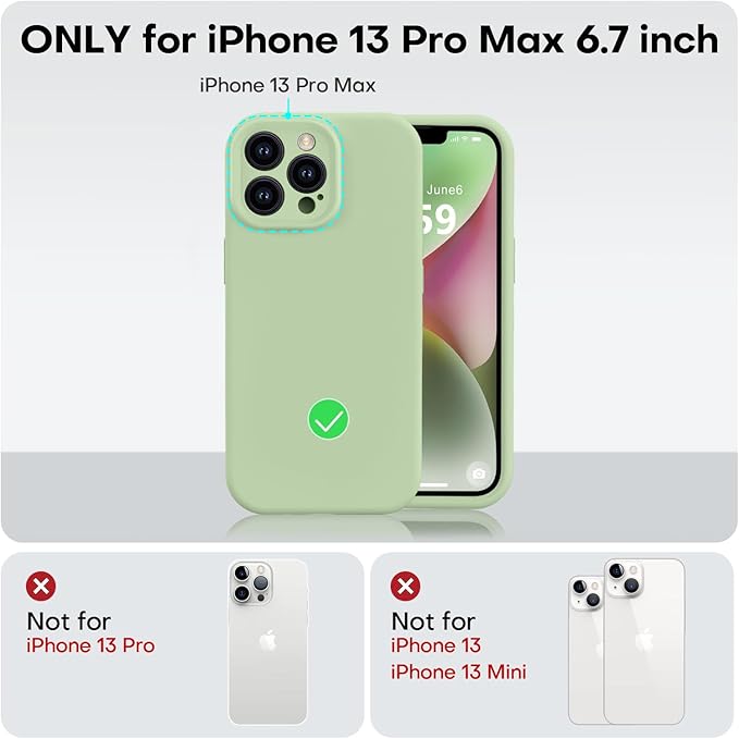 Vooii Compatible with iPhone 13 Pro Max Case, Liquid Silicone Upgrade [Camera Protection] [Soft Anti-Scratch Microfiber Lining] Shockproof Phone Case for iPhone 13 Pro Max 6.7 inch - Matcha