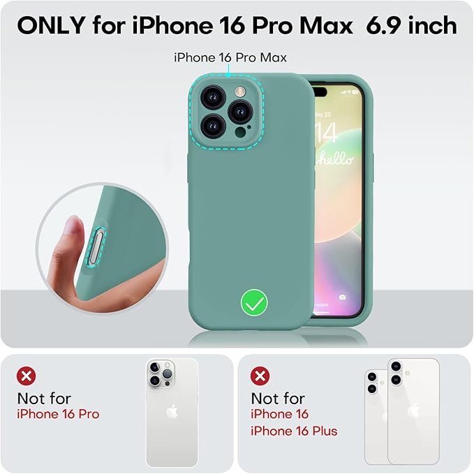 Vooii Compatible with iPhone 16 Pro Max Case, Liquid Silicone Upgrade [Camera Protection] [Soft Anti-Scratch Microfiber Lining] Shockproof Phone Case for iPhone 16 Pro Max 6.9 inch - Pine Green