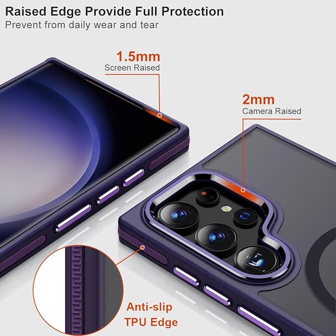 Magnetic Case for Samsung Galaxy S24 Ultra with Stand, Compatible with MagSafe, Anti-Slip Cover with Military-Grade Protection, Slim Phone Case for Galaxy S24 Ultra (Dark Purple)