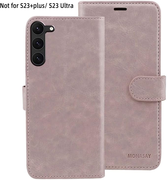 MONASAY Wallet Case Compatible for Galaxy S23 5G,[RFID Blocking] Flip Folio Leather Cell Phone Cover with Credit Card Holder, 6.1 inch, Pinksand