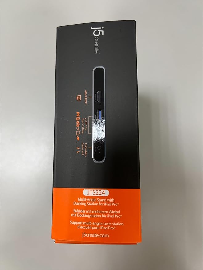 j5create Adjustable Tablet Stand with USB Type C Docking Station for iPad Pro/Air/mini : 4K60 HDMI, 2 x USB-A 5Gbps, 100W PD Charging, microSD/SD Card Reader, 3.5mm Audio Jack (JTS224)