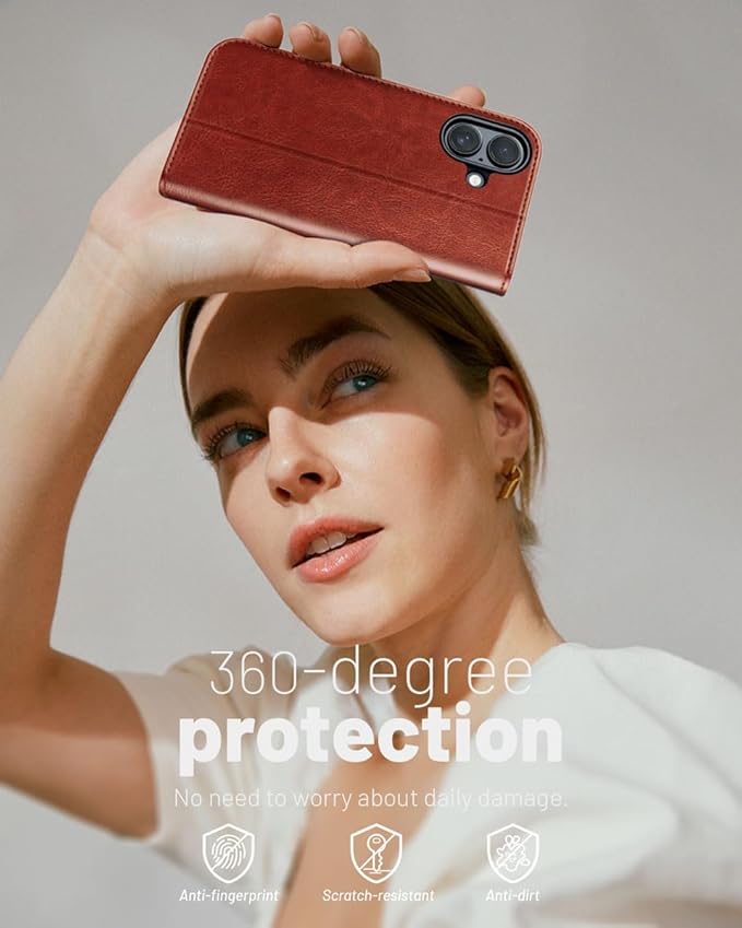 OCASE Compatible with iPhone 16 Wallet Case, PU Leather Flip Folio Case with Card Holders RFID Blocking Kickstand [Shockproof TPU Inner Shell] Phone Cover 6.1 Inch 2024, Dark Brown