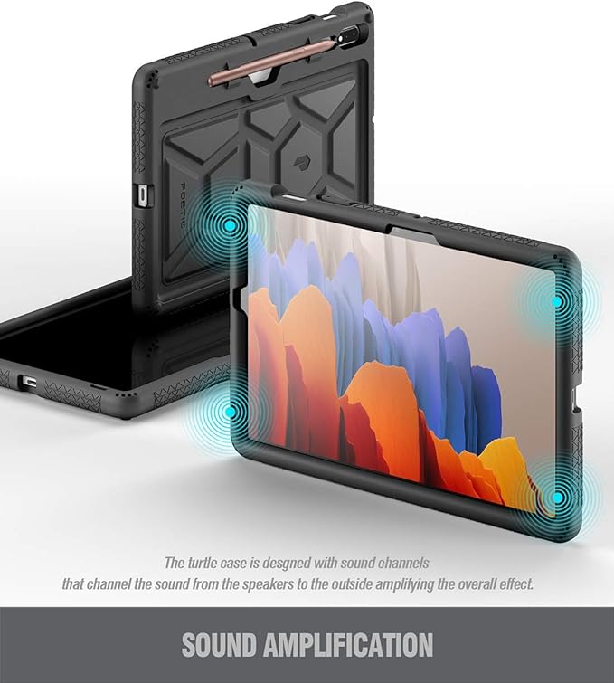 Poetic TurtleSkin Series for Samsung Galaxy Tab S7 (2020 Release) / S8 (2022 Release) 11''inch Tablet Case with S Pen Holder, Heavy Duty Shockproof Kids Friendly Protective Silicone Cover, Black