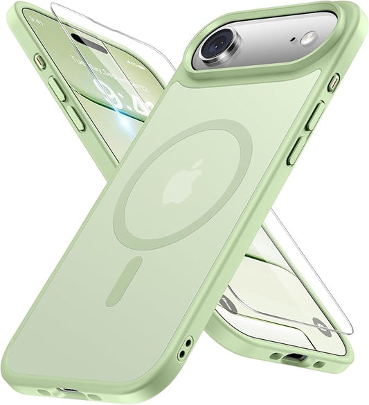 Miracase Magnetic for iPhone Air Case 2025 with Screen Protector(Compatible with MagSafe), Slim Thin Translucent Matte Military-Grade Protected Phone Cover for iPhone 17 Air 6.5" Armbands, Green