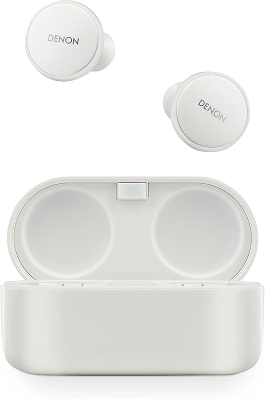 Denon PerL Pro True Wireless Earbuds - Adaptive Active Noise Cancelling, Personalized Sound with Masimo Adaptive Acoustic Technology, Spatial Audio, 32Hr-Battery Life, Wireless Charging, White