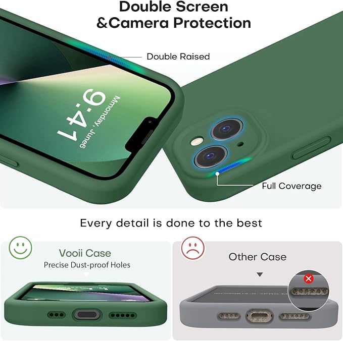 Vooii Compatible with iPhone 13 Case, Liquid Silicone Upgrade [Camera Protection] [Soft Anti-Scratch Microfiber Lining] Shockproof Phone Case for iPhone 13 6.1 inch - Green